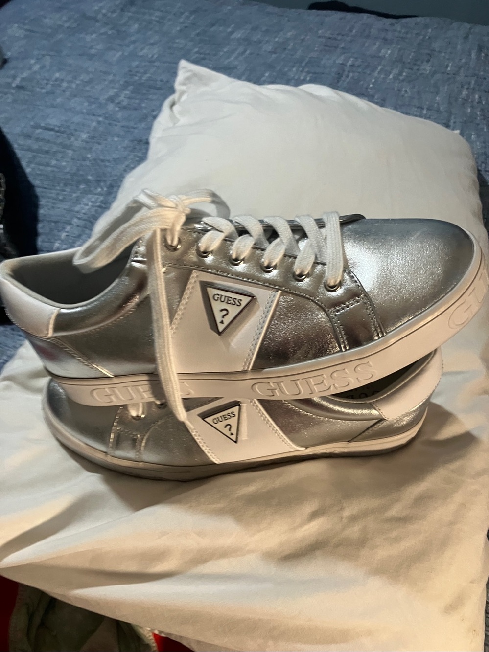 Guess Silver Metallic Low-Top Sneakers - Picture 2 of 5